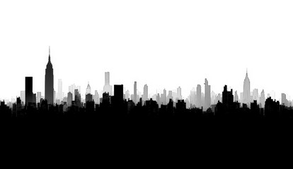 Naklejka premium Black Silhouette of big modern city on a white background.