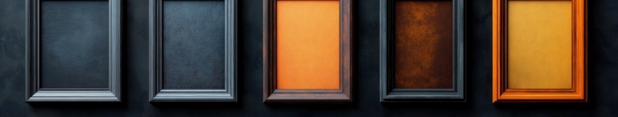 Fototapeta premium Vibrant orange and dark wooden frames create a striking contrast