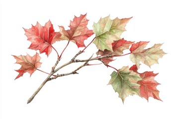 Fototapeta premium 秋の光に輝く紅葉したカエデの葉と細い枝のデザイン