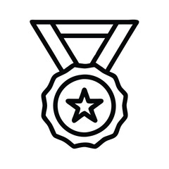 Black Outline Medal Icon with Star, Simple black outline icon of a medal with a star, symbolizing achievement, award, or success, ideal for recognition graphics.
