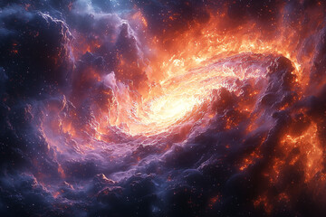Obraz premium radiant red and cosmic purple mingle in a celestial dance within a fiery galaxy, symbolizing the chaos of creation