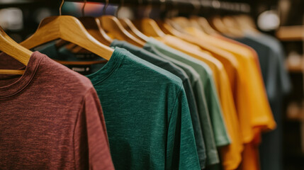 Obraz premium Colorful T-Shirts on Hangers in a Row