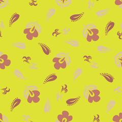 Vintage seamless floral pattern. Simple pretty flowers with leaves on beige background. Modern background for textiles, packaging, designs, fashion fabric, wallpaper.