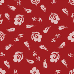 Seamless floral pattern, cute ditsy print with small pink flowers, leaves on purple background. Pretty botanical design for fabric, paper and other surfaces. Vector illustration.
