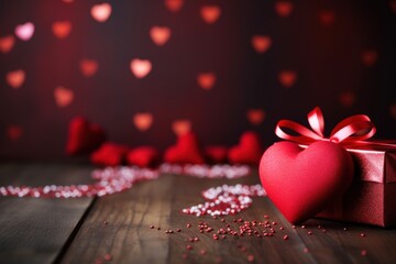 Romantic valentine's day scene with heart decorations and gift box