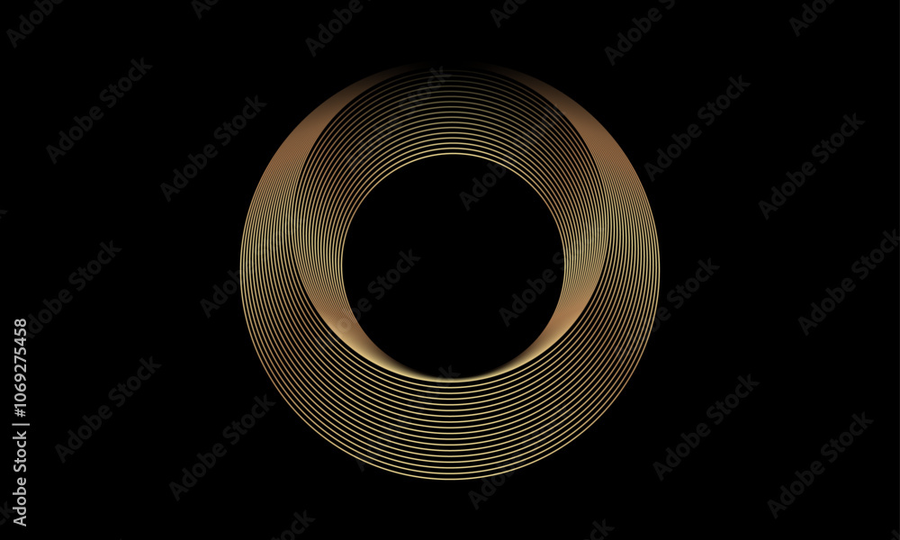 Poster round frame gold light isolated on black background. abstract circles lines pattern. vector illustra