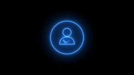 neon glowing check mark with man icon illustration.