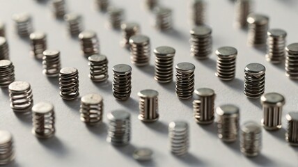 Fototapeta premium Detailed view of neatly arranged metallic springs on a white surface, showcasing their design and symmetry during a crafting session