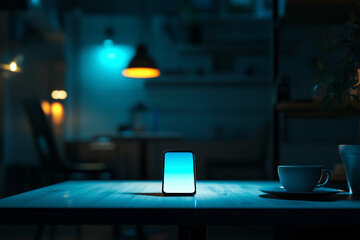 Bright Smartphone Screen in Dim Cafe - Modern Connected Lifestyle