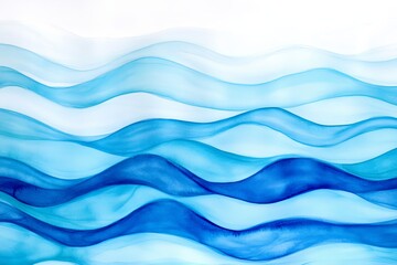 Naklejka premium Soft watercolor ocean waves in various shades of blue with white highlights for serene coastal atmosphere