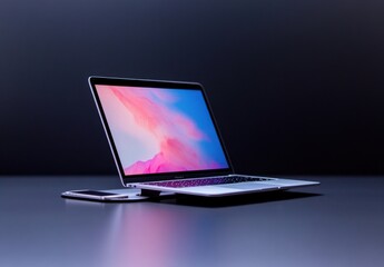 modern laptop and smartphone on dark background