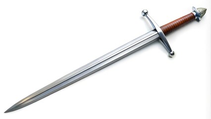 Steel sword from the medieval knightly era on a white background.