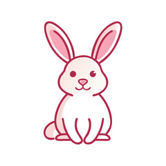 Adorable Pink-Eared Cartoon Bunny Sitting Upright, Cute cartoon bunny with pink ears and cheeks, sitting upright with a gentle expression. Perfect for Easter, kids, or animal themes.

