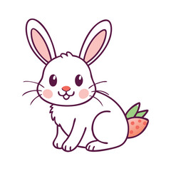 Adorable Pink-Eared Cartoon Bunny Sitting Upright, Cute cartoon bunny with pink ears and cheeks, sitting upright with a gentle expression. Perfect for Easter, kids, or animal themes.
