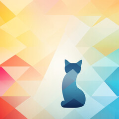 Minimalist abstract geometric design with silhouette of a cat on pastel gradient background in soft yellow, blue, and orange tones for contemporary decor