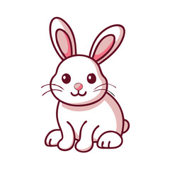 Obraz premium Adorable Pink-Eared Cartoon Bunny Sitting Upright, Cute cartoon bunny with pink ears and cheeks, sitting upright with a gentle expression. Perfect for Easter, kids, or animal themes. 