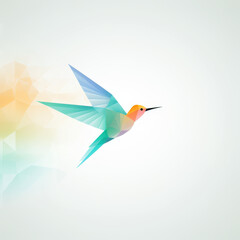 Abstract geometric hummingbird illustration in soft pastel colors, symbolizing elegance and speed with polygonal design for modern decor and creative projects