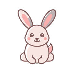 Adorable Pink-Eared Cartoon Bunny Sitting Upright, Cute cartoon bunny with pink ears and cheeks, sitting upright with a gentle expression. Perfect for Easter, kids, or animal themes.
