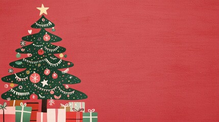 Create a festive atmosphere with a classic christmas background featuring a beautiful tree and colorful presents