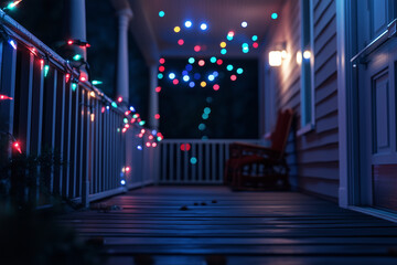 Flashing Holiday Lights on a Dark Porch – Festive and Seasonal Holiday Ambiance