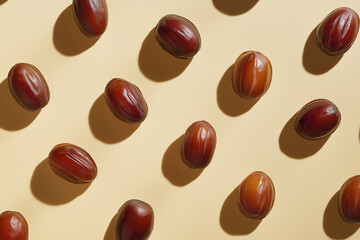 Fototapeta premium Dates Arranged Isolated on a Light Gold Background – Elegant Natural Food Portrait