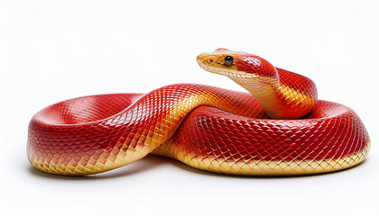 Fototapeta premium Red and gold snake isolated on white backdrop. Symbol of 2025 year.