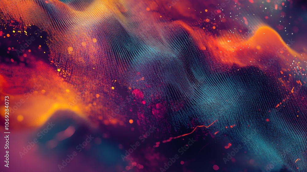 Poster dynamic abstract waveforms traverse a vibrant spectrum of colors, representing the flow of energy an