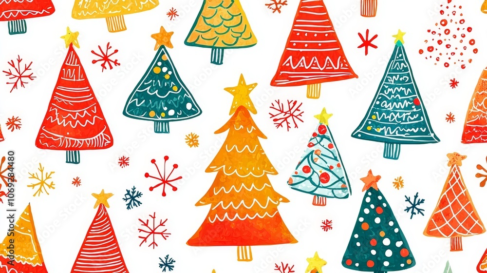 Poster create a festive atmosphere with handdrawn christmas background featuring colorful repeating trees