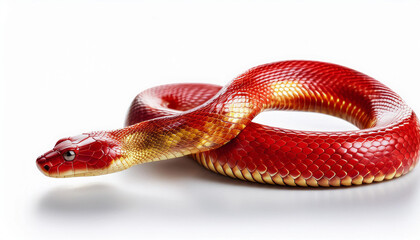Fototapeta premium Red and gold snake isolated on white backdrop. Symbol of 2025 year.