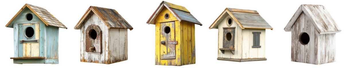 Birdhouse for outdoor bird feeding set isolated Png, transparent without background.