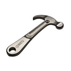 A silver hammer shaped bottle opener with a round hole in the handle.