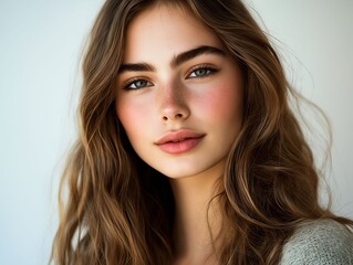 Fototapeta premium A woman with long brown hair and blue eyes