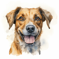 Lively watercolor portrait of a friendly dog with a warm expression and bright eyes, capturing the joyful essence of man's best friend in detailed art
