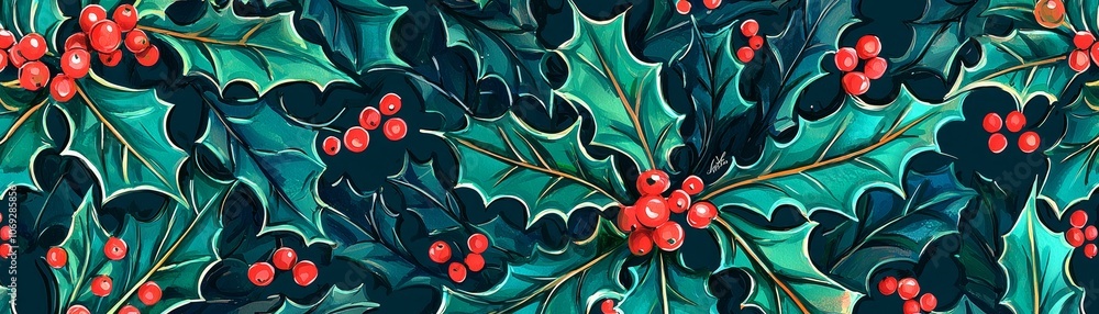 Poster create a festive atmosphere with handdrawn christmas background featuring repeating holly patterns