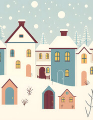 winter houses seamless pattern white, Dreamy