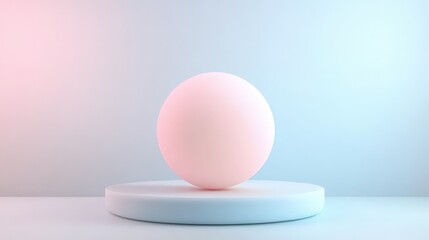 Fototapeta premium A minimalist design featuring a soft pink sphere on a pale blue circular platform, perfect for showcasing products, branding, or as a visual element in modern graphic design,