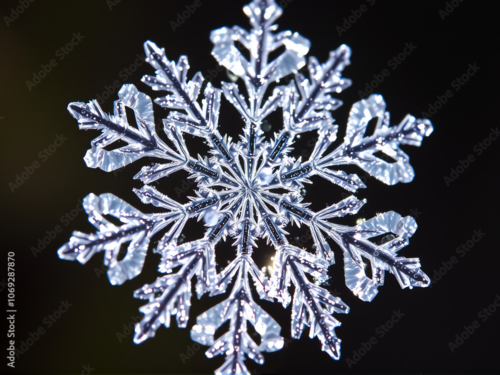 Poster detailed close-up of a snowflake highlighting intricate patterns and unique crystal formations again