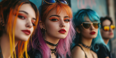 Obraz premium Vibrant urban fashion: bold hairstyles and edgy street style portraits