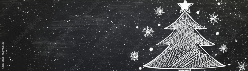 Poster create a festive atmosphere with handdrawn christmas background featuring a cheerful tree on chalkbo