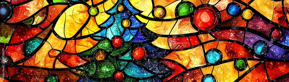 Poster create a festive atmosphere with a handdrawn christmas background featuring a stained glass tree