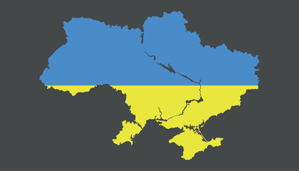 Fototapeta premium Map of Ukraine in the colors of the Ukrainian flag. Vector on a gray background
