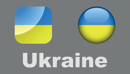 Square and round icons with blanks in the colors of the Ukrainian flag. Vector on a gray background