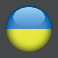 Round emblem in the colors of the Ukrainian flag with black bars. Vector on a gray background