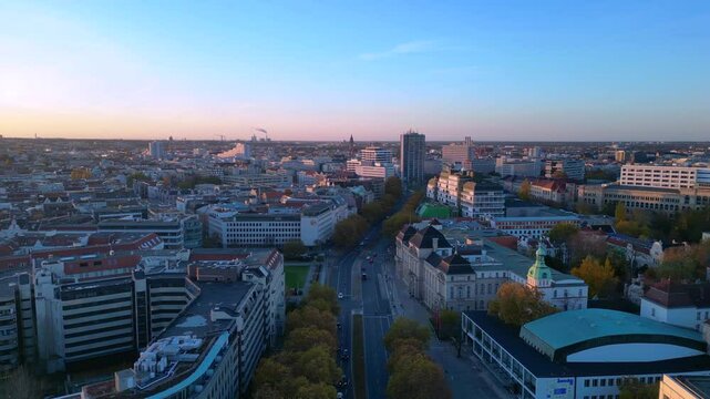 Berlin station zoologischer garten, sunset fall. Nice aerial view flight drone