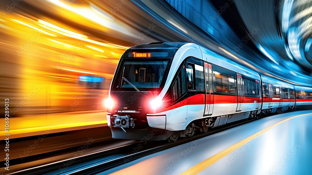 Aufkleber a train glides past a platform adjacent to loading dock, illuminated by an endpoint tunnel's lamp