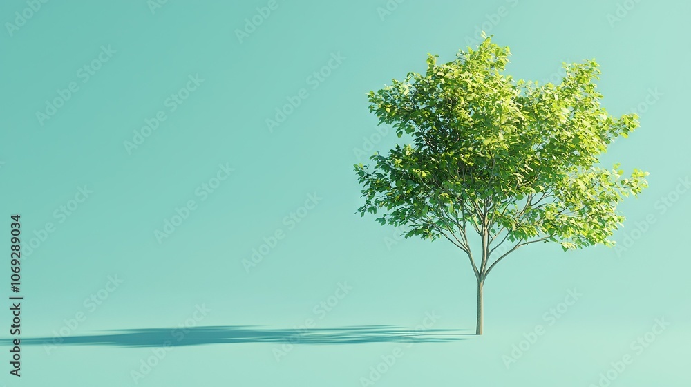 Poster a solitary tree on a blue backdrop with a top-cast shadow beneath its base is actually a shadow cast