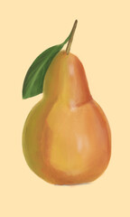 Watercolor pear on a yellow background, good for print, room decor