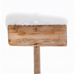 Naklejka premium Snow covered wooden road sign isolated on white background. Way direction.