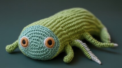 Obraz premium This charming crocheted bug amigurumi features bright green hues and large captivating eyes, instantly making it a delightful collectible for all ages.