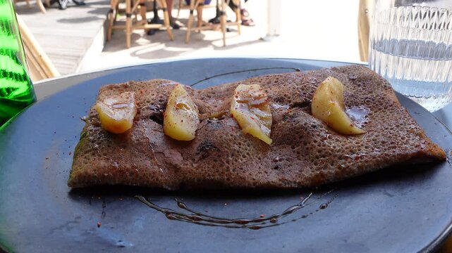 French pancakes with Basque Blood Sausage (Boudin Noir) and warm apples